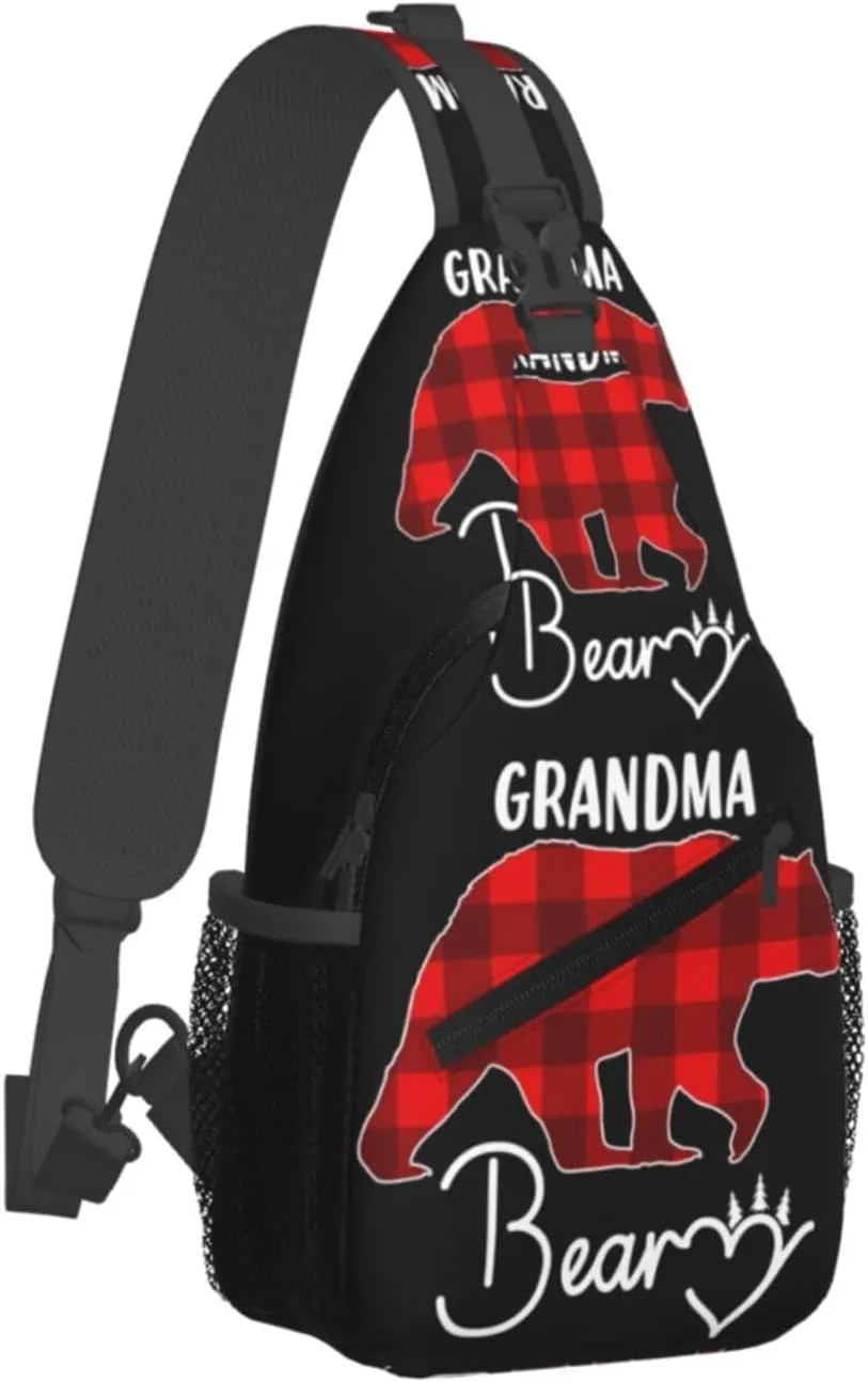 Christmas Grandma Bear Crossbody Bag Cross Chest Bag Adjustable Sling Backpack Sports Gym Shoulder Bags Travel Cycling Daypack Diagonally Casual Rucksack