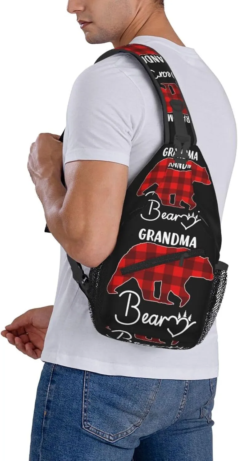 Christmas Grandma Bear Crossbody Bag Cross Chest Bag Adjustable Sling Backpack Sports Gym Shoulder Bags Travel Cycling Daypack Diagonally Casual Rucksack