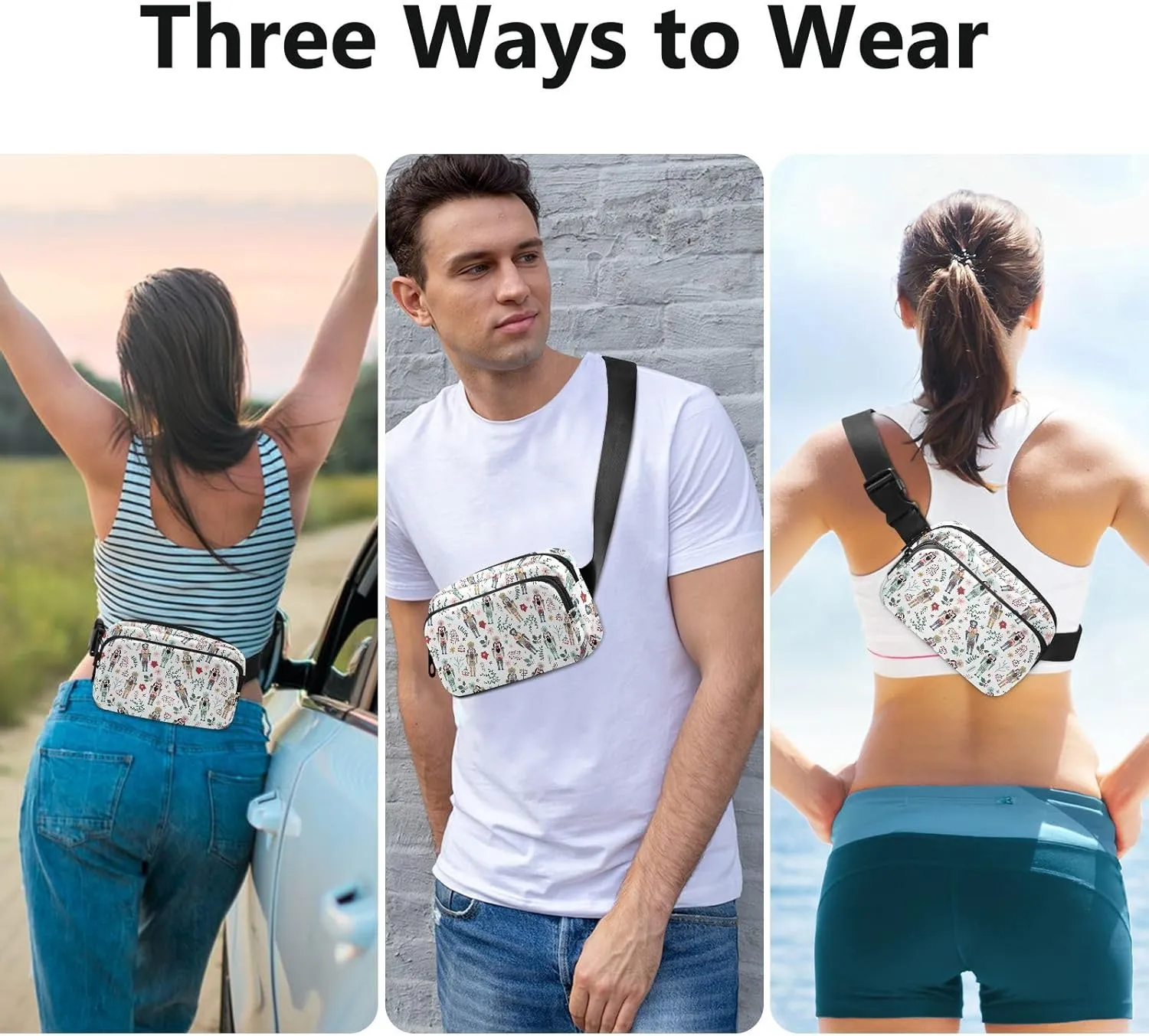 Christmas Nutcracker Fanny Packs for Women & Men Waterproof Waist Pack Fashion Casual Crossbody Bags Hip Bum Bag with Adjustable Strap Hands Free for Outdoors, Hiking, Running, Travel