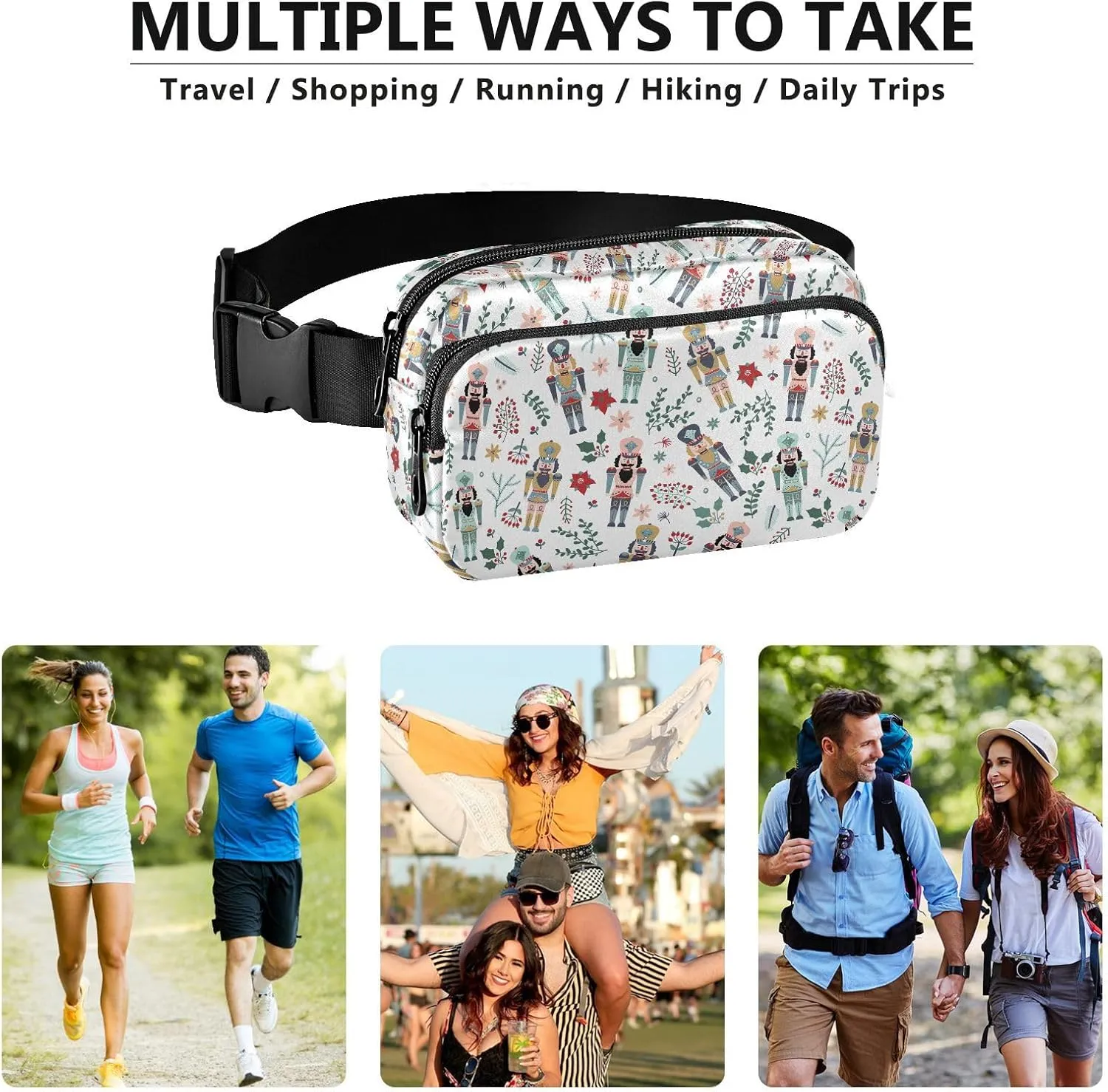 Christmas Nutcracker Fanny Packs for Women & Men Waterproof Waist Pack Fashion Casual Crossbody Bags Hip Bum Bag with Adjustable Strap Hands Free for Outdoors, Hiking, Running, Travel