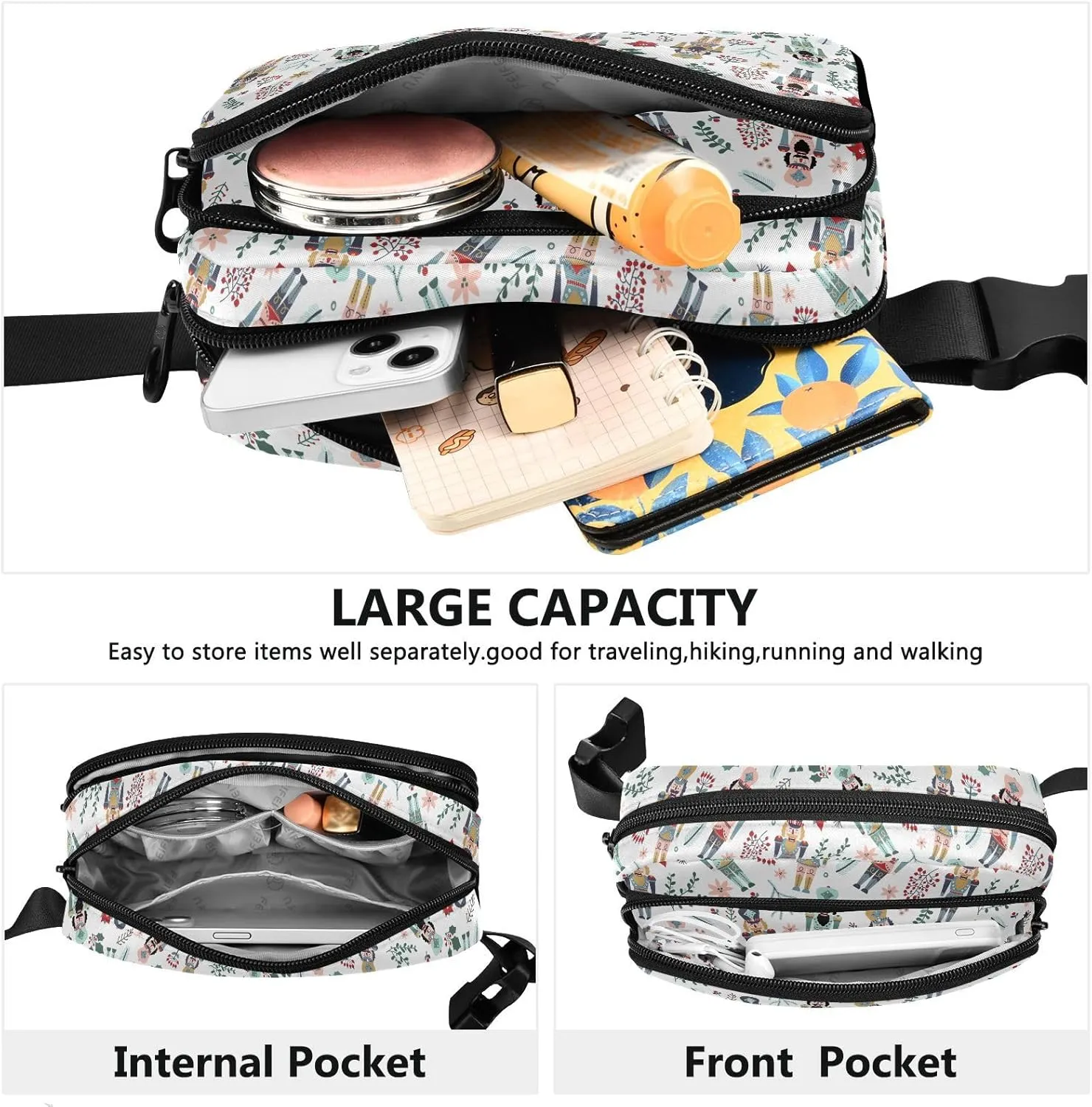Christmas Nutcracker Fanny Packs for Women & Men Waterproof Waist Pack Fashion Casual Crossbody Bags Hip Bum Bag with Adjustable Strap Hands Free for Outdoors, Hiking, Running, Travel