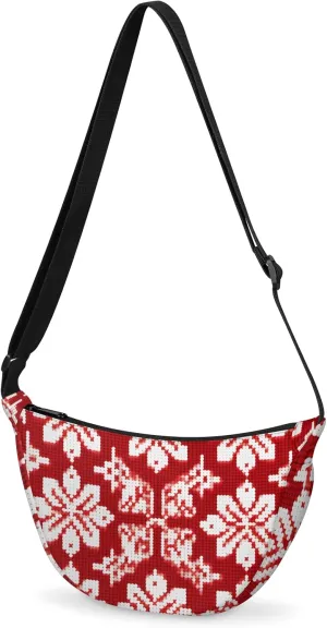 Christmas Snowflake Crescent Crossbody Bag Fashion Waist Packs Red Ethnic Pattern Fanny Pack Lightweight Sling Bags Hobo Bag with Adjustable Strap for Women Men