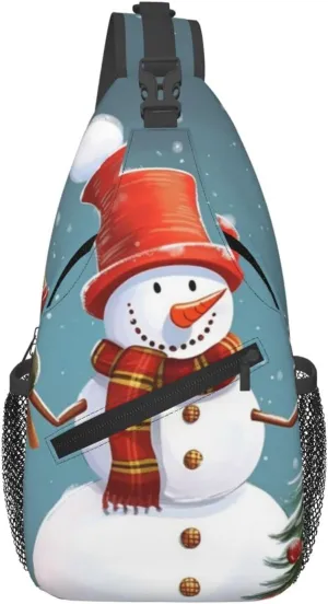 Christmas Snowman Crossbody Bags for Men Women Fashion Sling Backpack Casual Chest Bag Travel Hiking Daypack