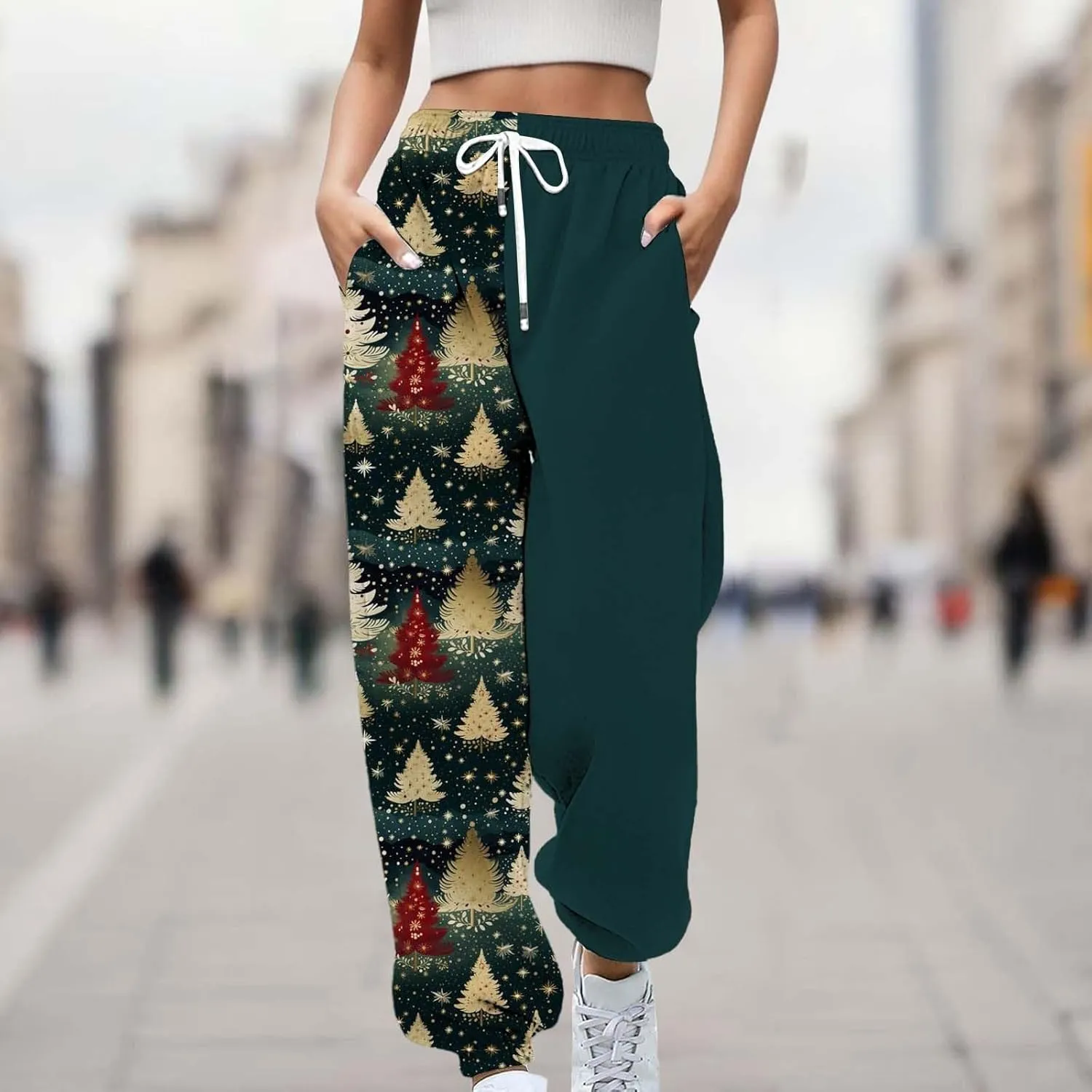 Christmas Sweatpants for Women 2024 High Waist Joggers Drawstring Elastic Fashion Pajamas Pants WOM