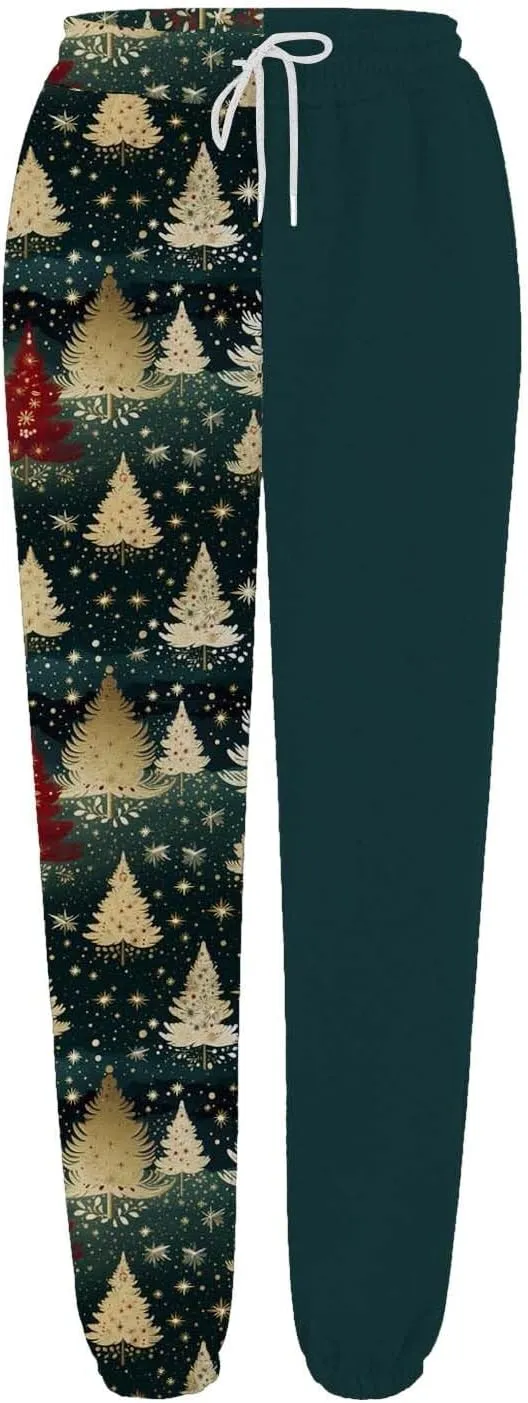 Christmas Sweatpants for Women 2024 High Waist Joggers Drawstring Elastic Fashion Pajamas Pants WOM