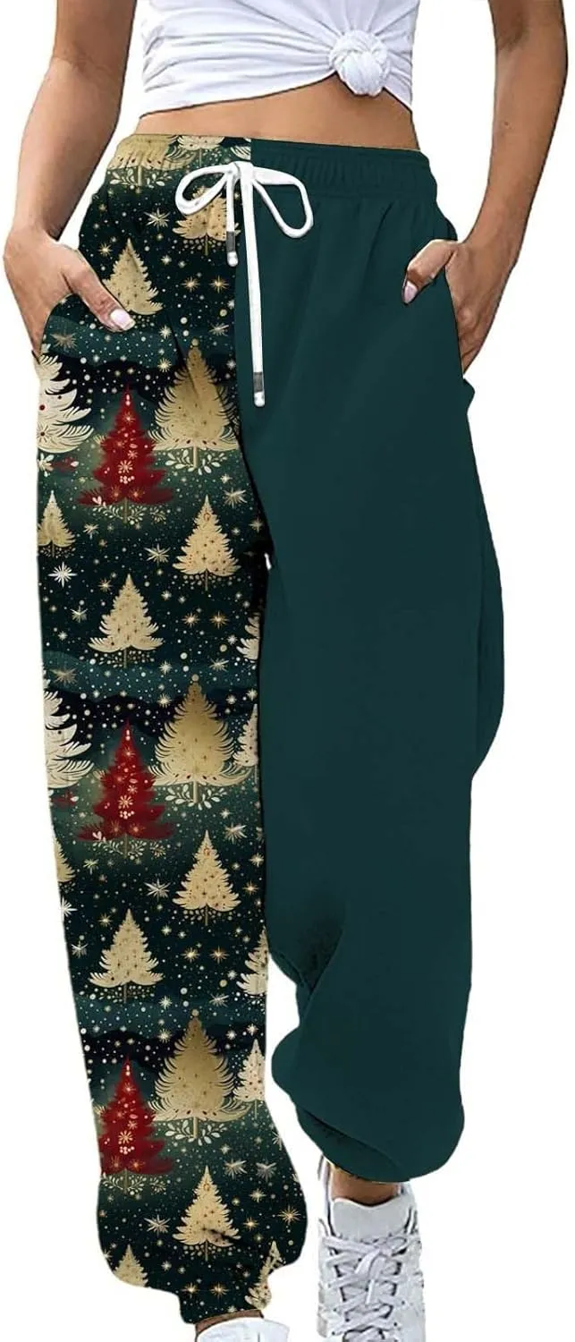 Christmas Sweatpants for Women 2024 High Waist Joggers Drawstring Elastic Fashion Pajamas Pants WOM