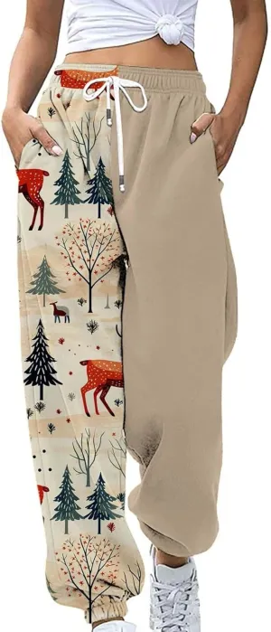 Christmas Sweatpants for Women 2024 High Waist Joggers Drawstring Elastic Fashion Pajamas Pants WOM