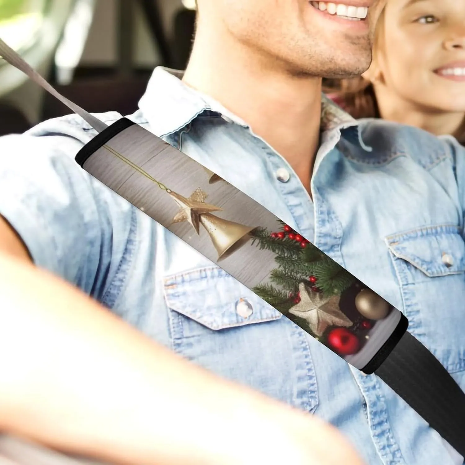 Christmas Tree and Bells Auto Seat Belt Cover 2PCS Universal Car Seat Belt Shoulder Protector Pad, Protect Your Shoulders and Neck for Car Seat Belt, Shoulder Bag, Backpack