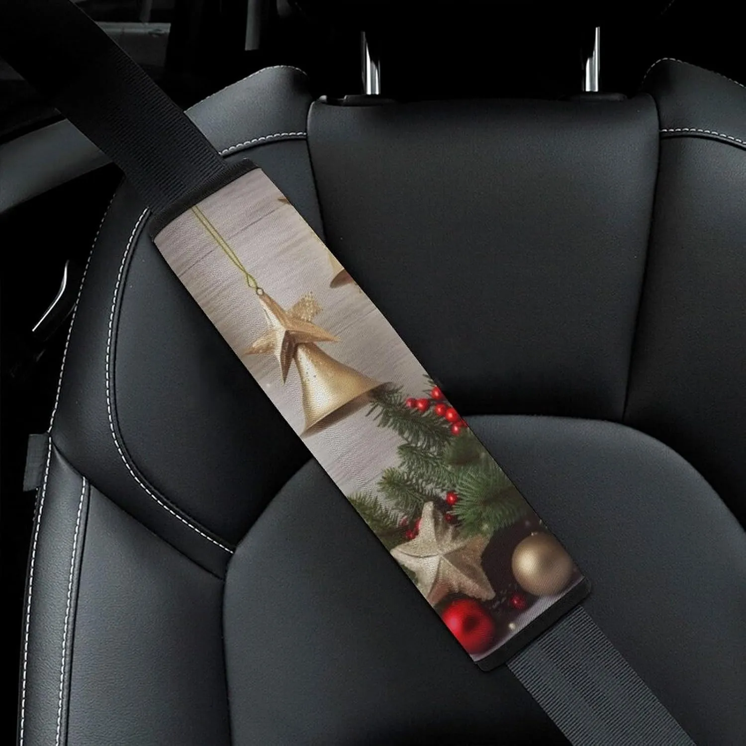 Christmas Tree and Bells Auto Seat Belt Cover 2PCS Universal Car Seat Belt Shoulder Protector Pad, Protect Your Shoulders and Neck for Car Seat Belt, Shoulder Bag, Backpack