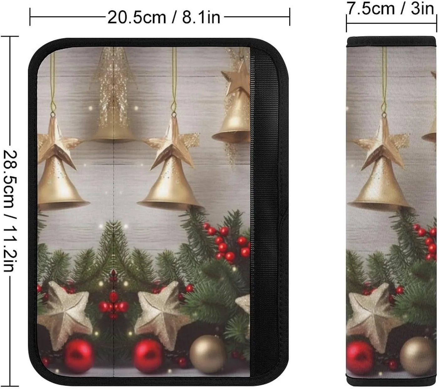 Christmas Tree and Bells Auto Seat Belt Cover 2PCS Universal Car Seat Belt Shoulder Protector Pad, Protect Your Shoulders and Neck for Car Seat Belt, Shoulder Bag, Backpack