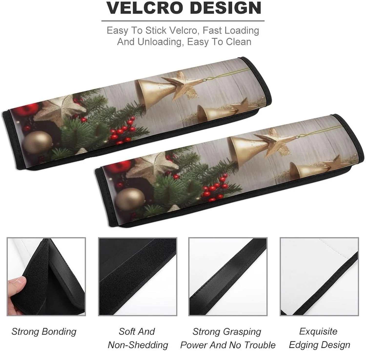 Christmas Tree and Bells Auto Seat Belt Cover 2PCS Universal Car Seat Belt Shoulder Protector Pad, Protect Your Shoulders and Neck for Car Seat Belt, Shoulder Bag, Backpack
