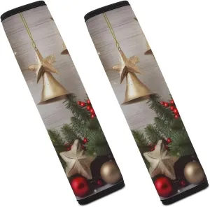 Christmas Tree and Bells Auto Seat Belt Cover 2PCS Universal Car Seat Belt Shoulder Protector Pad, Protect Your Shoulders and Neck for Car Seat Belt, Shoulder Bag, Backpack