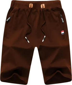 Chrisuno Men's Shorts Elastic Waist Athletic Sweat Shorts with Zipper Pockets