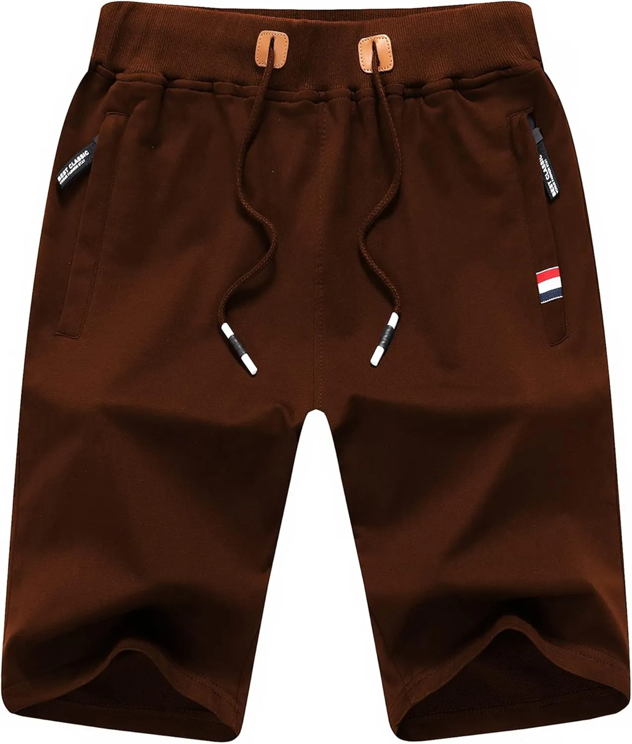 Chrisuno Men's Shorts Elastic Waist Athletic Sweat Shorts with Zipper Pockets