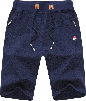 Chrisuno Men's Shorts Elastic Waist Athletic Sweat Shorts with Zipper Pockets