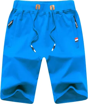 Chrisuno Men's Shorts Elastic Waist Athletic Sweat Shorts with Zipper Pockets