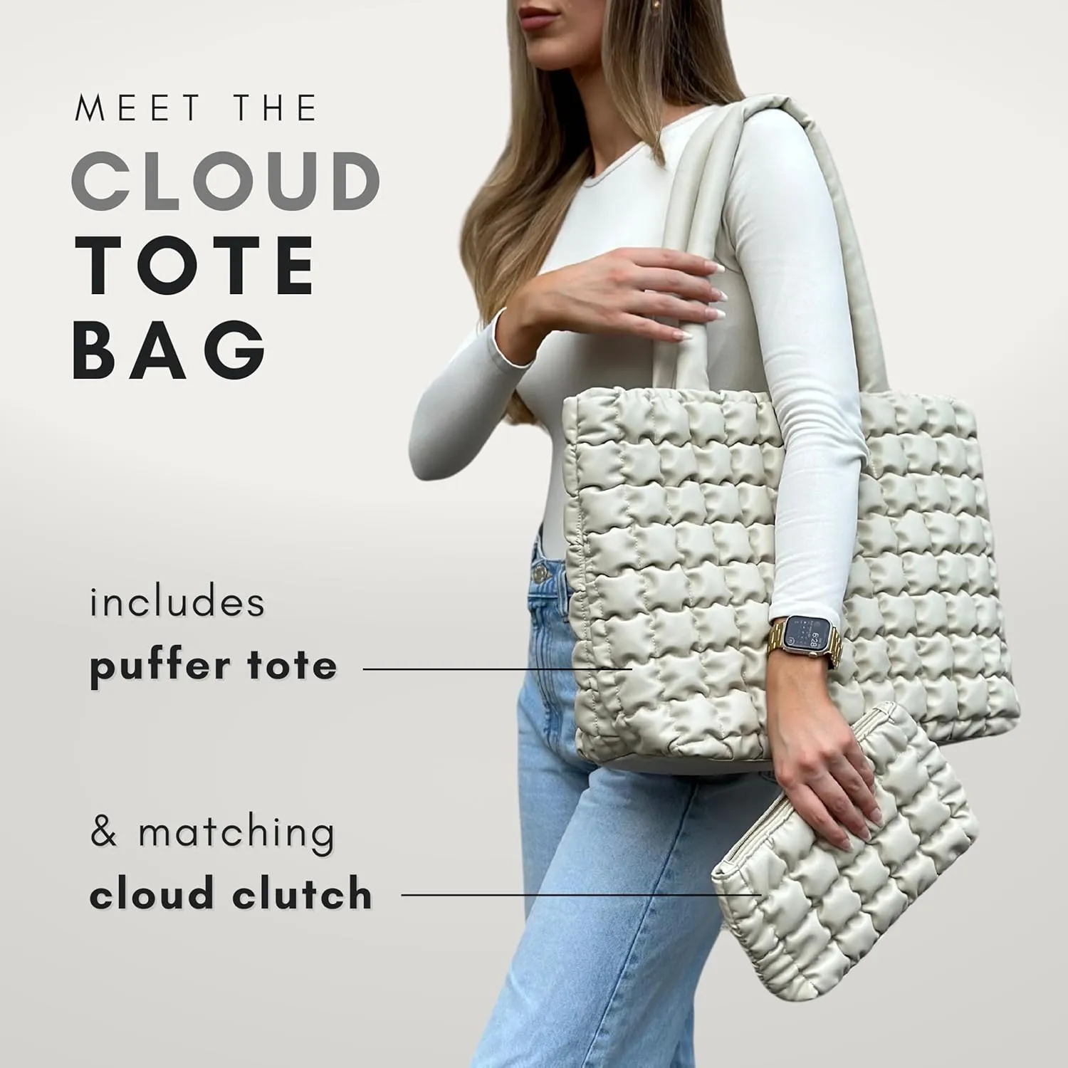 Citrusy Boutique The Cloud Tote Bag Set | Puffer Tote Bag with Insert Pouch | Quilted Tote Bag for Women | Shoulder Puffy Bag