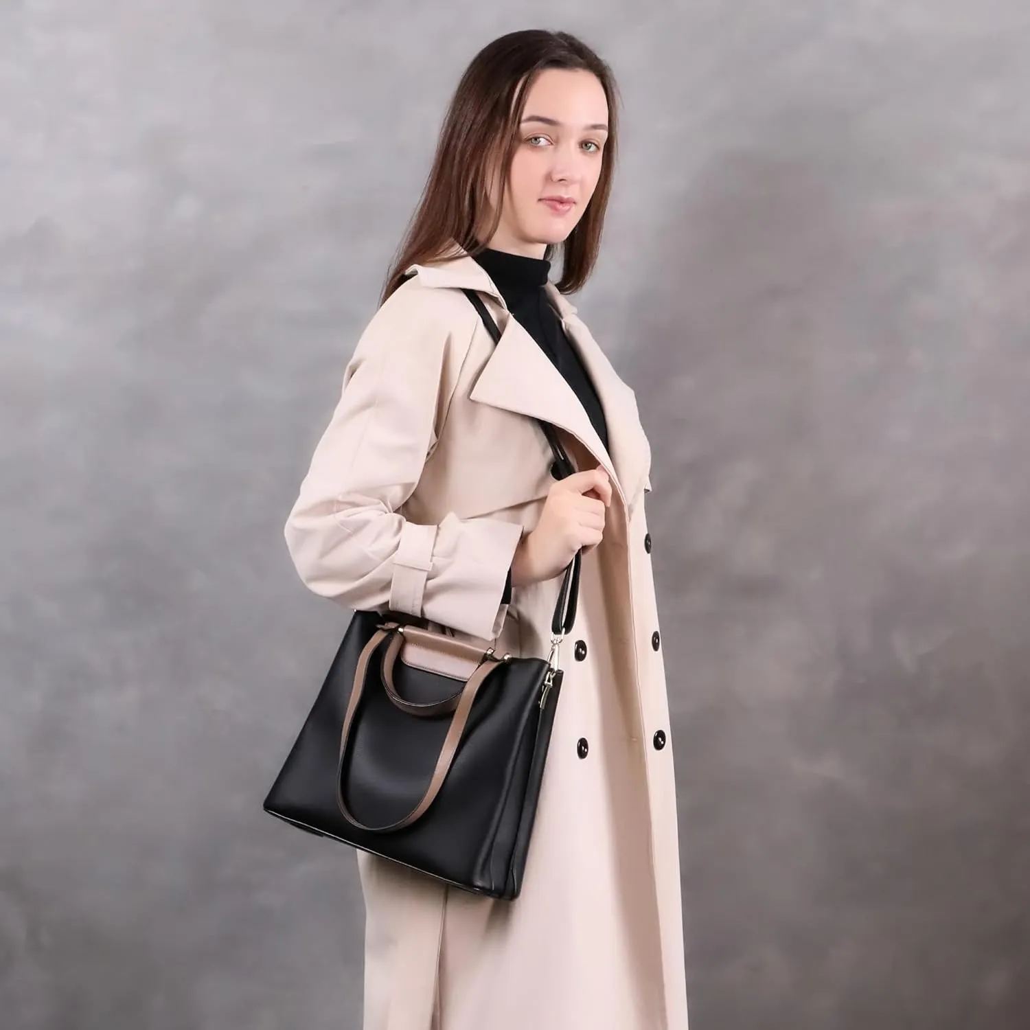 Classic Black Tote Bag for Women Shoulder Purse Crossbody Handbag Birthday Gifts Everyday Satchel for Women