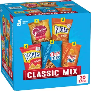 Classic Mix Snack Variety Pack, Bugles Original and Nacho Cheese, Gardetto's Original Recipe, Chex Mix Traditional and Cheddar, 20 Ct, 28 oz