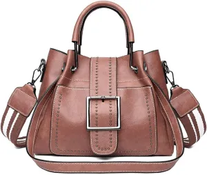 Classic Retro Top Handle Satchel Handbag for Women - Big Capacity Rivet Crossbody Bucket Bag (Black)