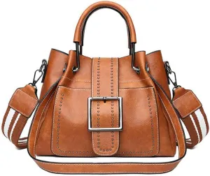 Classic Retro Top Handle Satchel Handbag for Women - Big Capacity Rivet Crossbody Bucket Bag (Black)