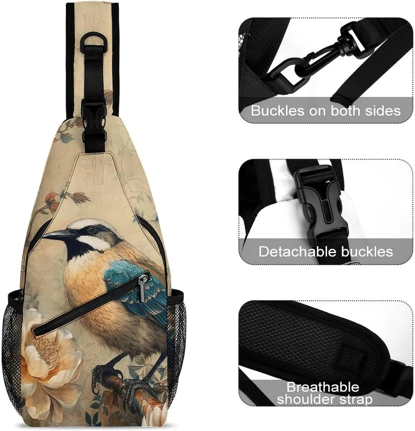 Classical Pattern Flowers Sling Bag Crossbody Bags Cross Body Bag Fanny Packs Chest Bags Sling Purses for Travel