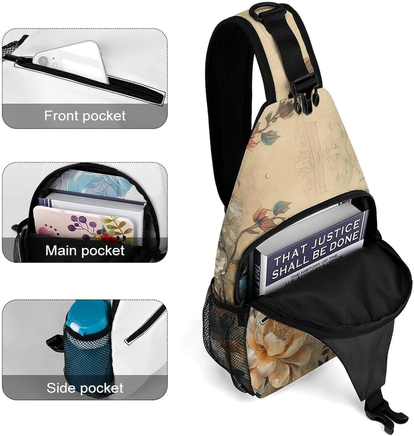 Classical Pattern Flowers Sling Bag Crossbody Bags Cross Body Bag Fanny Packs Chest Bags Sling Purses for Travel