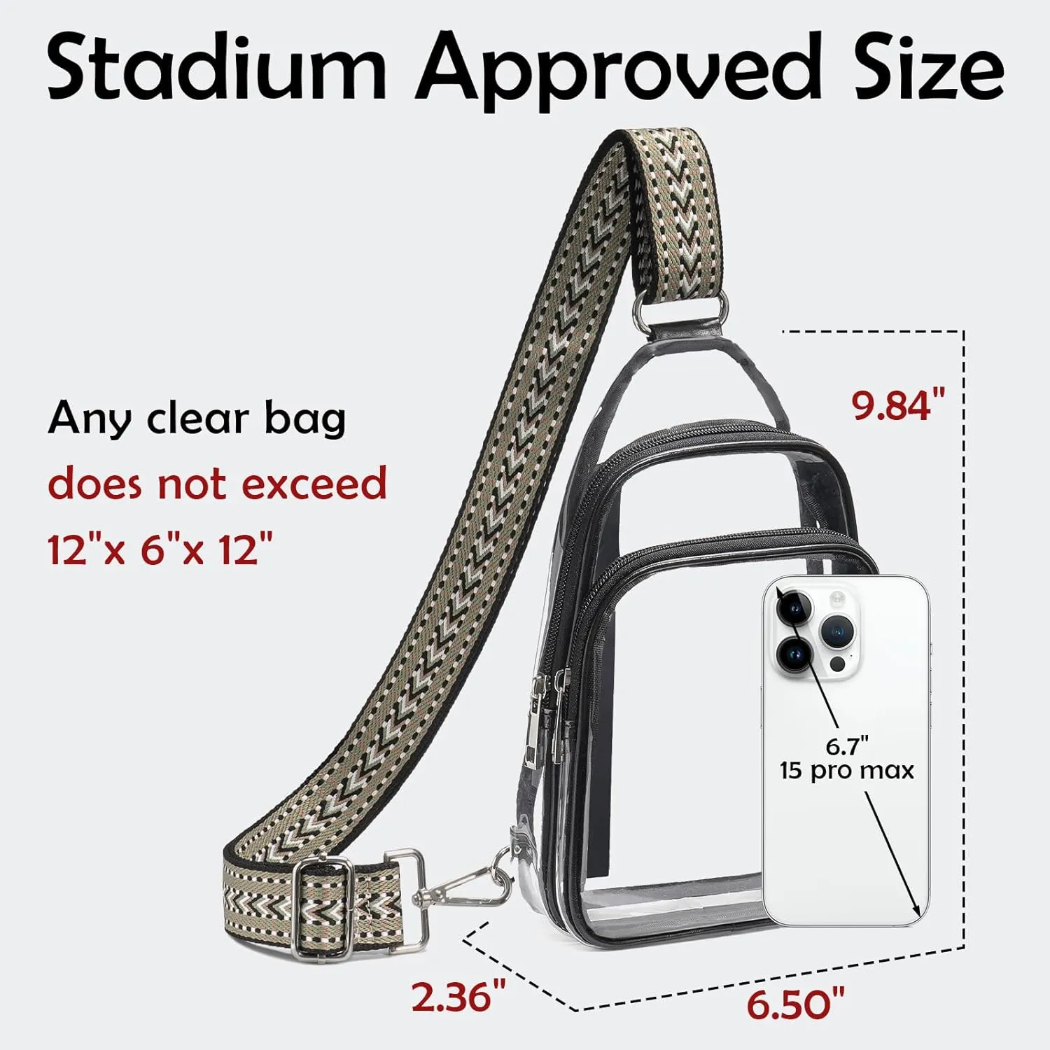 Clear Bags For Events With 2 Extra-Long Straps, 4 Pockets Clear Crossbody Bags For Women