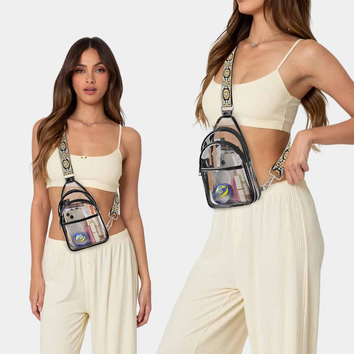 Clear Bags For Events With 2 Extra-Long Straps, 4 Pockets Clear Crossbody Bags For Women