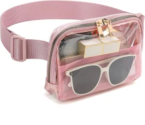 Clear Fanny Pack Belt Bag Stadium Approved for Women Men with Adjustable Strap Water-resistant Waist bag Clear Purse for Travel Workout Running Hiking(Pink）