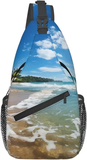 Clear Sky Wave Beach Sling Bag Backpack For Men Cross Chest Bag Crossbody Shoulder Bag Travel Hiking Daypack