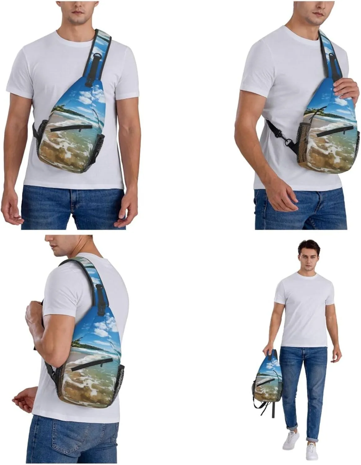 Clear Sky Wave Beach Sling Bag Backpack For Men Cross Chest Bag Crossbody Shoulder Bag Travel Hiking Daypack