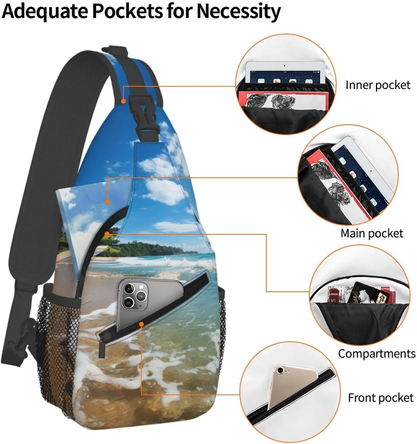 Clear Sky Wave Beach Sling Bag Backpack For Men Cross Chest Bag Crossbody Shoulder Bag Travel Hiking Daypack