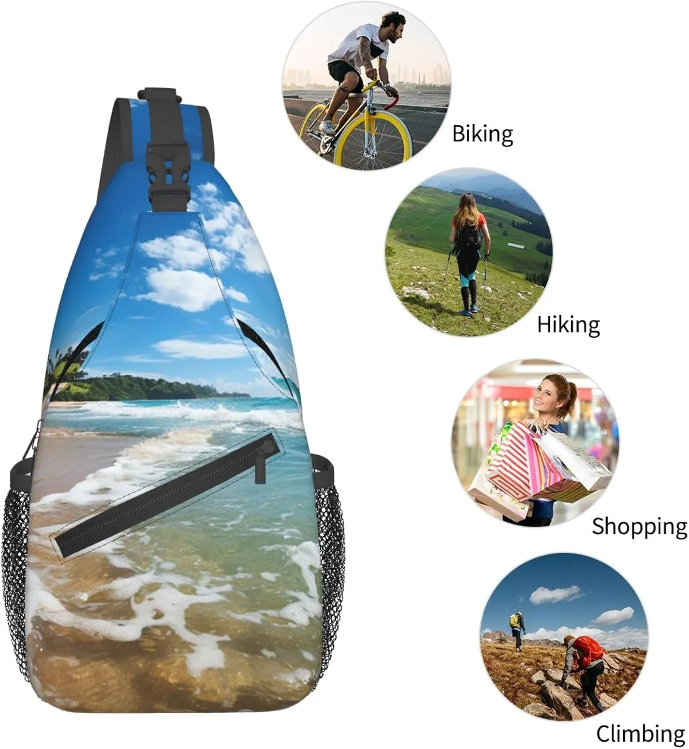 Clear Sky Wave Beach Sling Bag Backpack For Men Cross Chest Bag Crossbody Shoulder Bag Travel Hiking Daypack