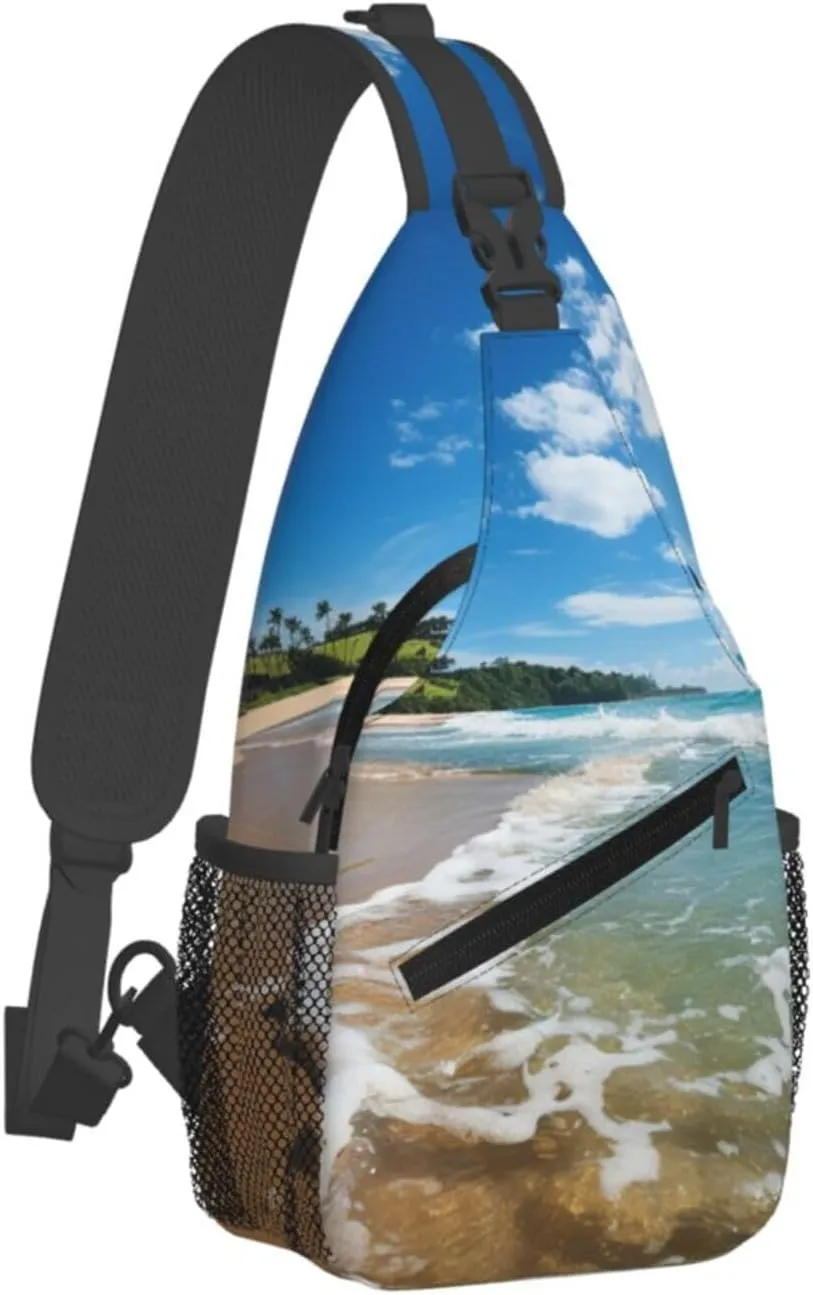 Clear Sky Wave Beach Sling Bag Backpack For Men Cross Chest Bag Crossbody Shoulder Bag Travel Hiking Daypack