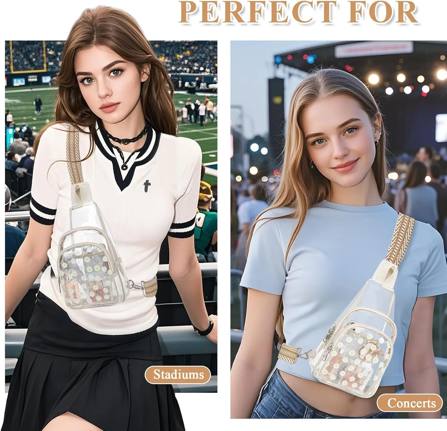 Clear Sling Bag for Stadium Events, Clear Crossbody Bag Stadium Approved, Waterproof Concert Bags for Women, Small