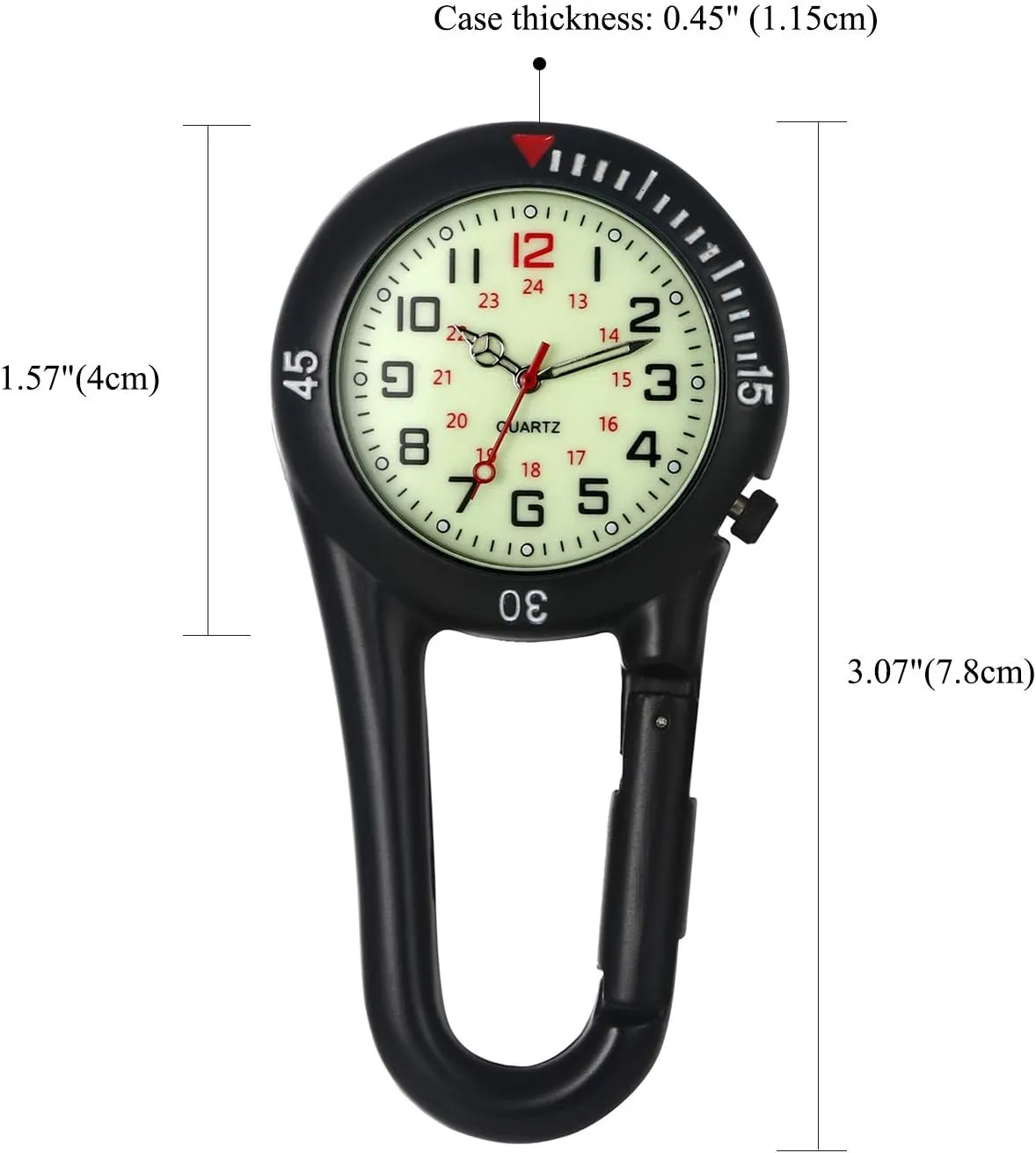 Clip on Watch Carabiner: Men Women Glow in The Dark Fob Watch Waterproof Pocket Watch Novelty Watches for Doctors Nurses Outdoor Activities