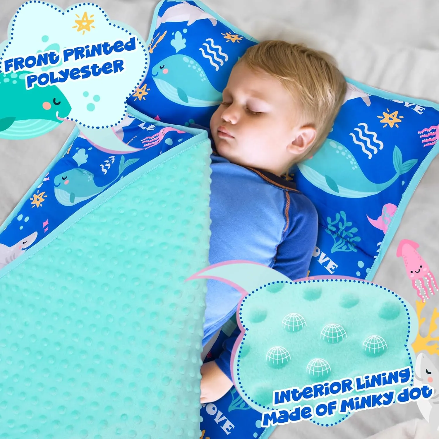 Cloele Toddler Nap Mat for Preschool with Removable Pillow - Toddler Sleeping Bag Slumber Bags - Rolled and Portable Kid's Sleeping Mat for Toddler Girls Preschool Daycare Travel
