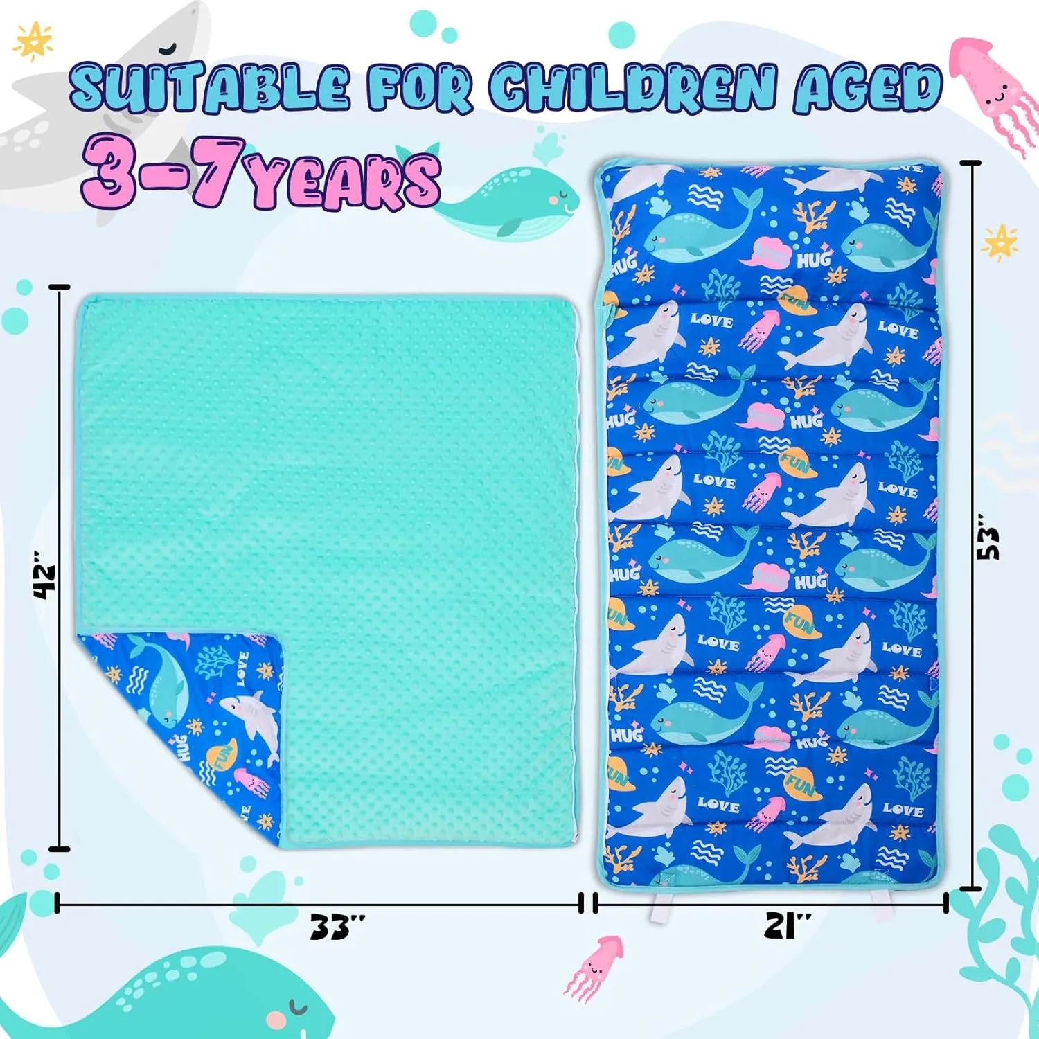 Cloele Toddler Nap Mat for Preschool with Removable Pillow - Toddler Sleeping Bag Slumber Bags - Rolled and Portable Kid's Sleeping Mat for Toddler Girls Preschool Daycare Travel