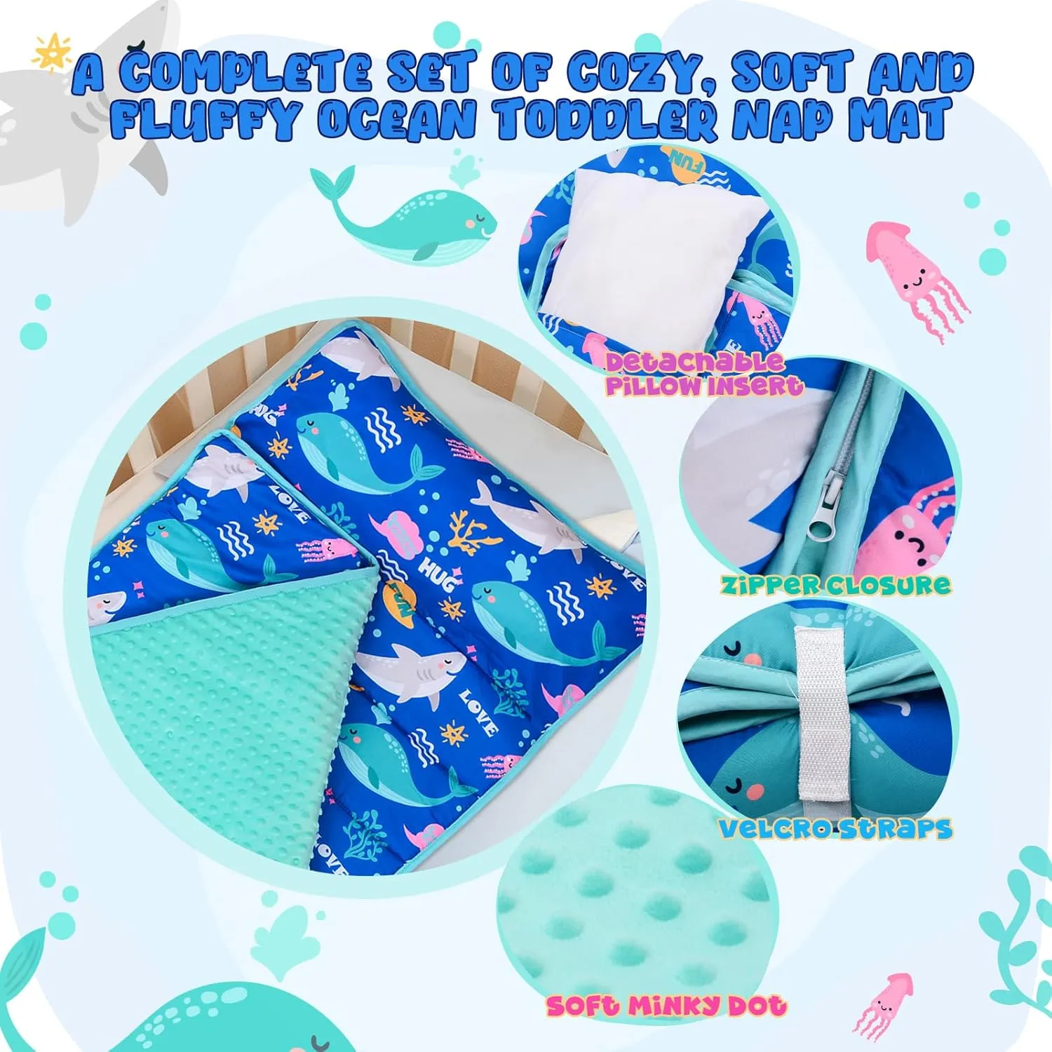 Cloele Toddler Nap Mat for Preschool with Removable Pillow - Toddler Sleeping Bag Slumber Bags - Rolled and Portable Kid's Sleeping Mat for Toddler Girls Preschool Daycare Travel