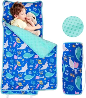 Cloele Toddler Nap Mat for Preschool with Removable Pillow - Toddler Sleeping Bag Slumber Bags - Rolled and Portable Kid's Sleeping Mat for Toddler Girls Preschool Daycare Travel