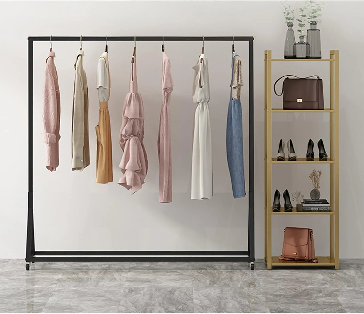 Clothing Display Rack, Wheeled Heavy Metal Clothing Independent Hanger, Single Pole Floor Hanger Drying Rack/Black/100cm