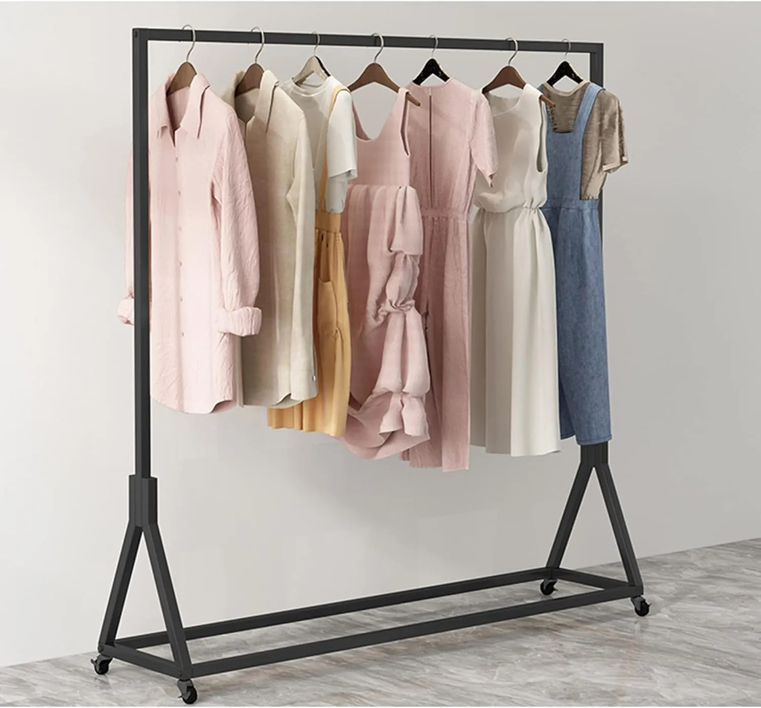 Clothing Display Rack, Wheeled Heavy Metal Clothing Independent Hanger, Single Pole Floor Hanger Drying Rack/Black/100cm