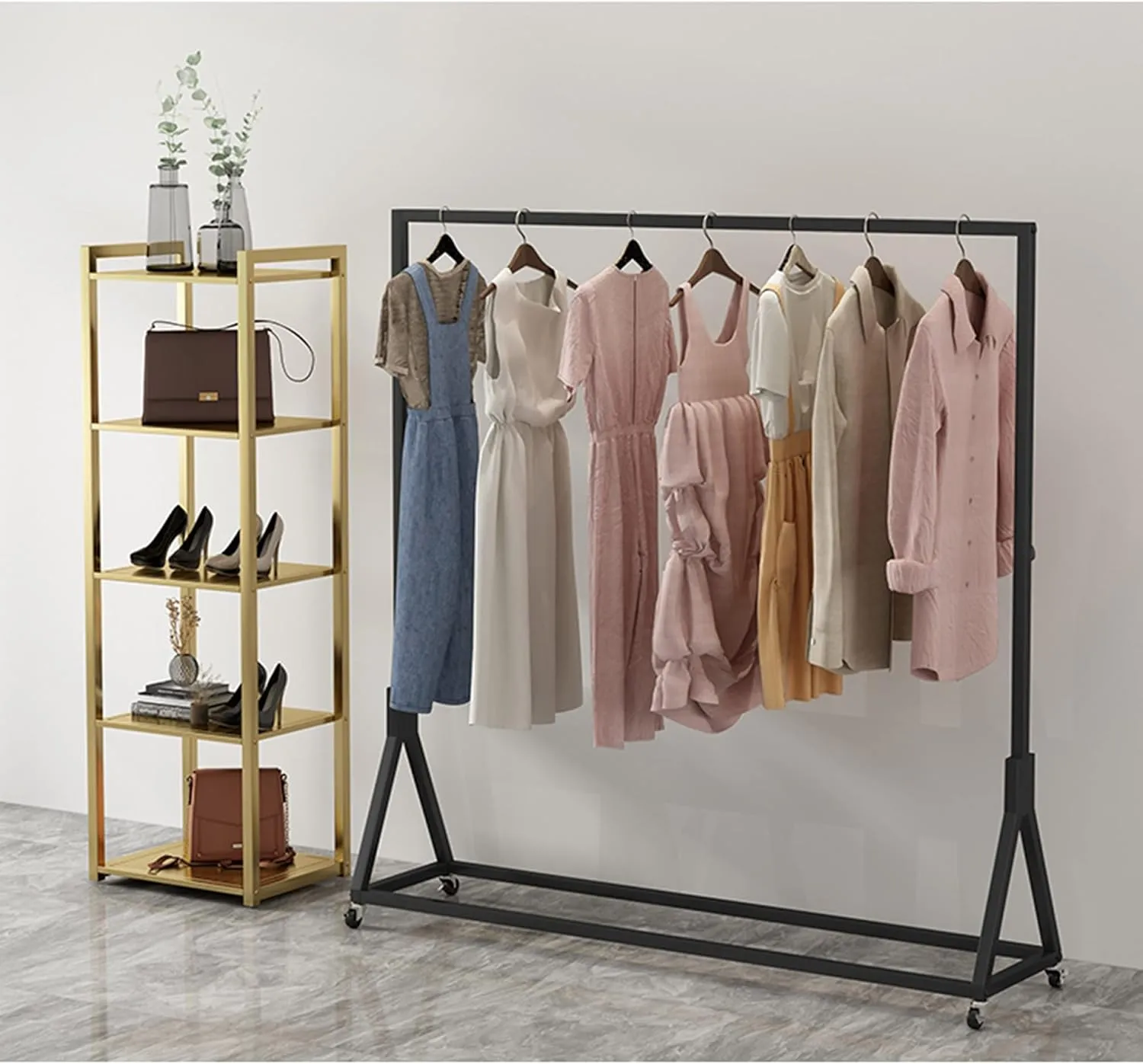 Clothing Display Rack, Wheeled Heavy Metal Clothing Independent Hanger, Single Pole Floor Hanger Drying Rack/Black/100cm