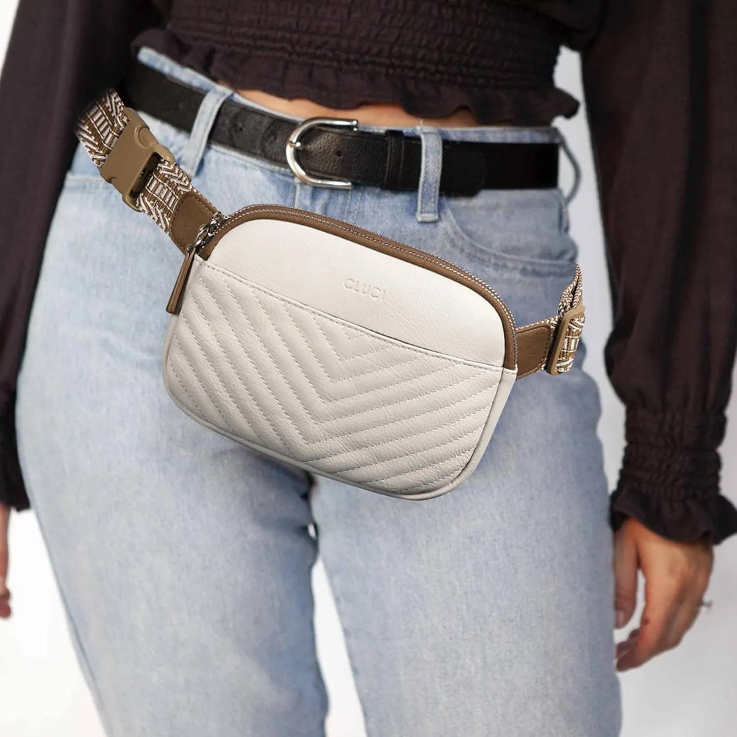 CLUCI Belt Bag for Women, Mini Everywhere Crossbody Waist Bag Adjustable Strap, Vegan Leather Women's Fanny Pack