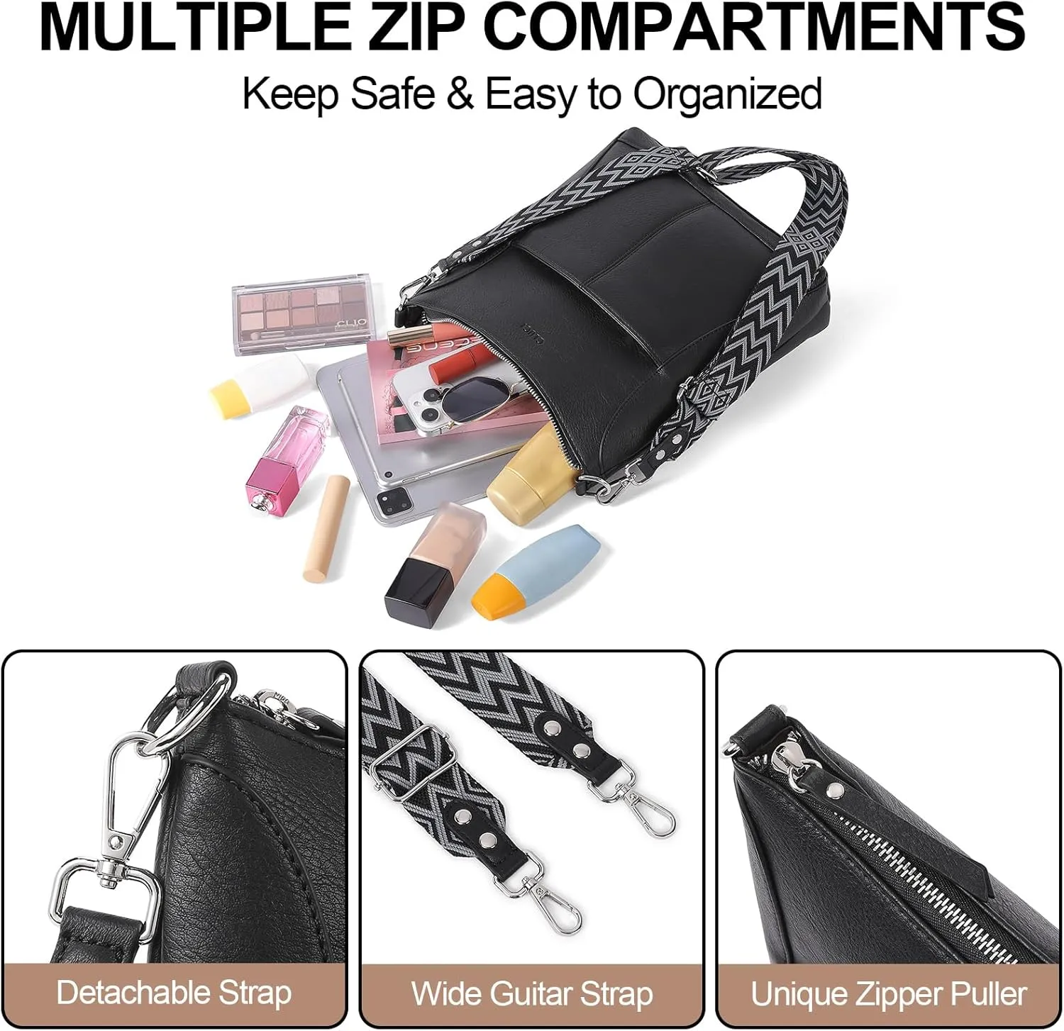 CLUCI Crossbody purses for Women Leather Medium Shoulder Purses Handabgs Vegan Leather Hobo Bags Satchel with Guitar Strap