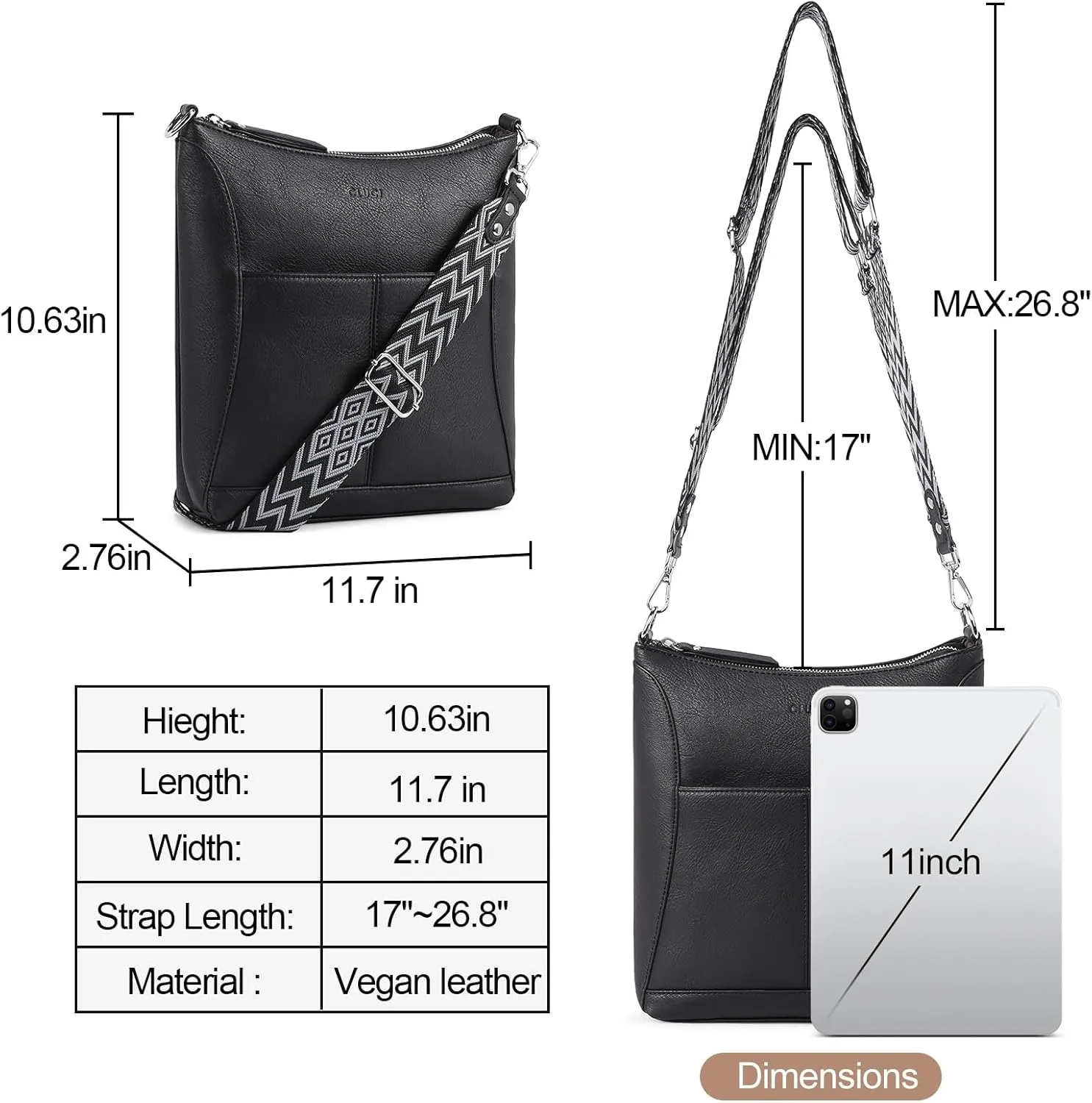 CLUCI Crossbody purses for Women Leather Medium Shoulder Purses Handabgs Vegan Leather Hobo Bags Satchel with Guitar Strap