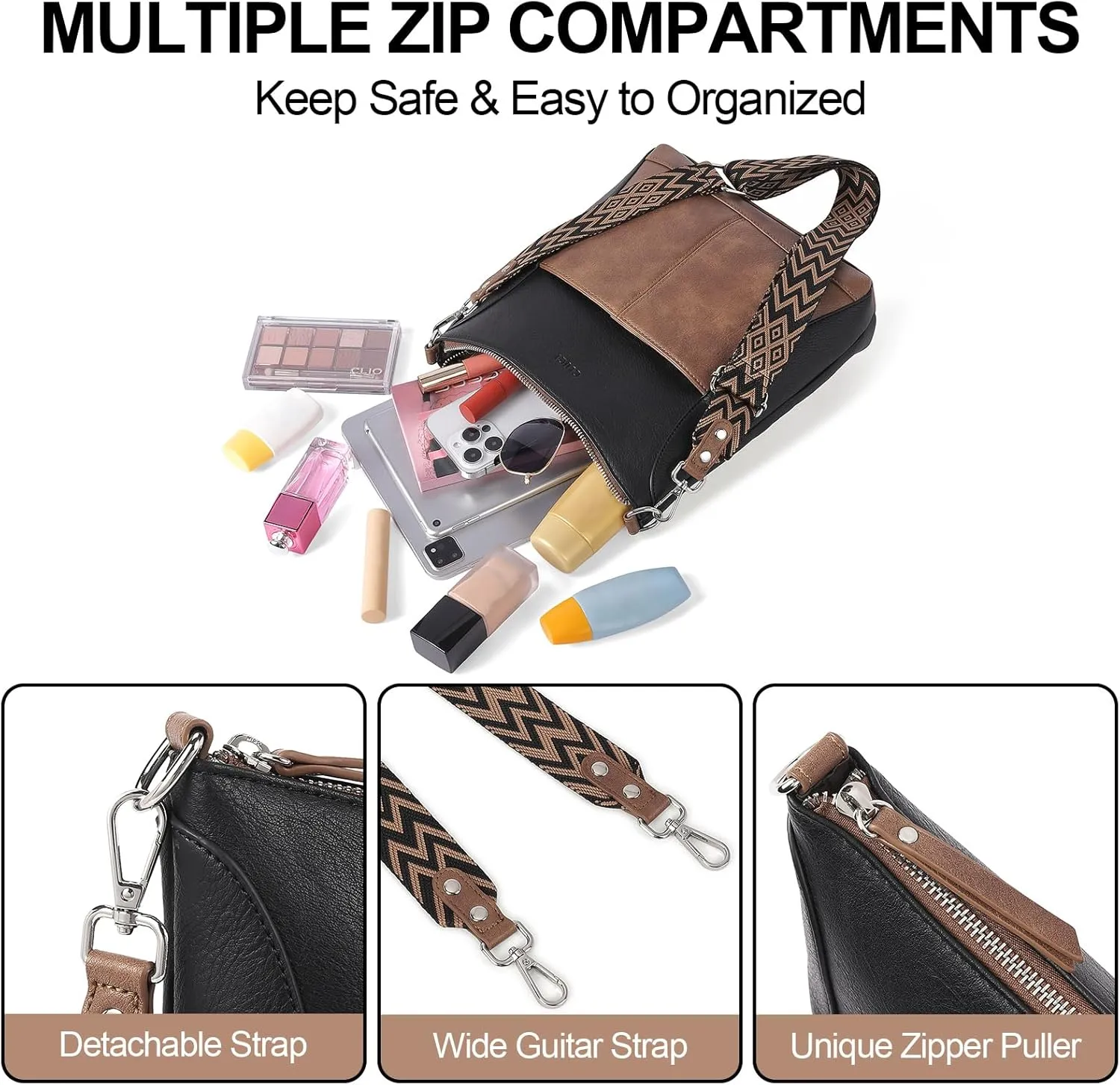 CLUCI Crossbody purses for Women Leather Medium Shoulder Purses Handabgs Vegan Leather Hobo Bags Satchel with Guitar Strap
