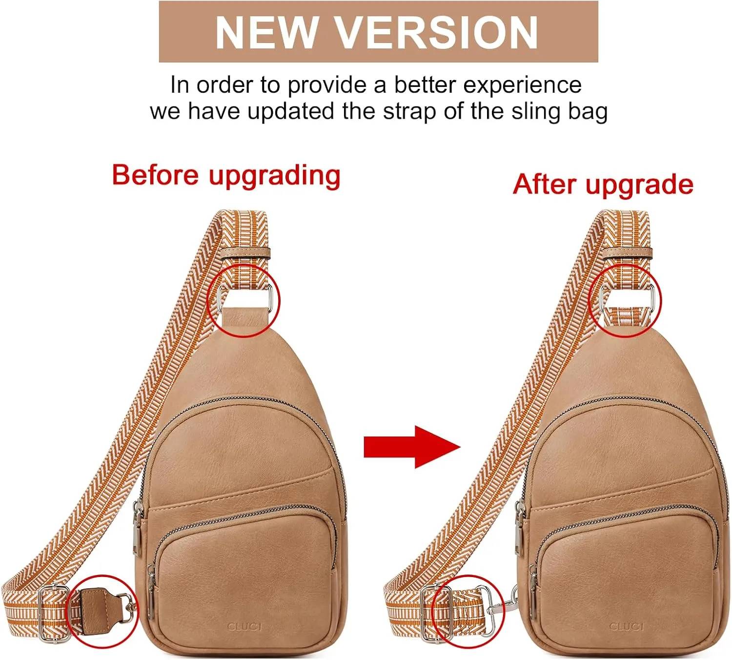 CLUCI Small Sling Bag for Women, Vegan Leather Fanny Pack Crossbody Bags for Women, Chest Bag With Guitar Strap