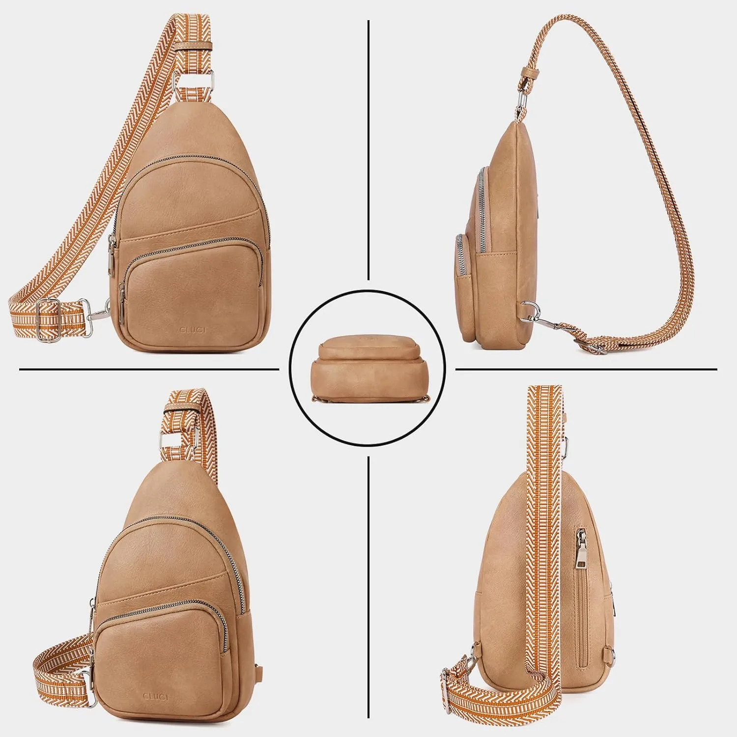 CLUCI Small Sling Bag for Women, Vegan Leather Fanny Pack Crossbody Bags for Women, Chest Bag With Guitar Strap
